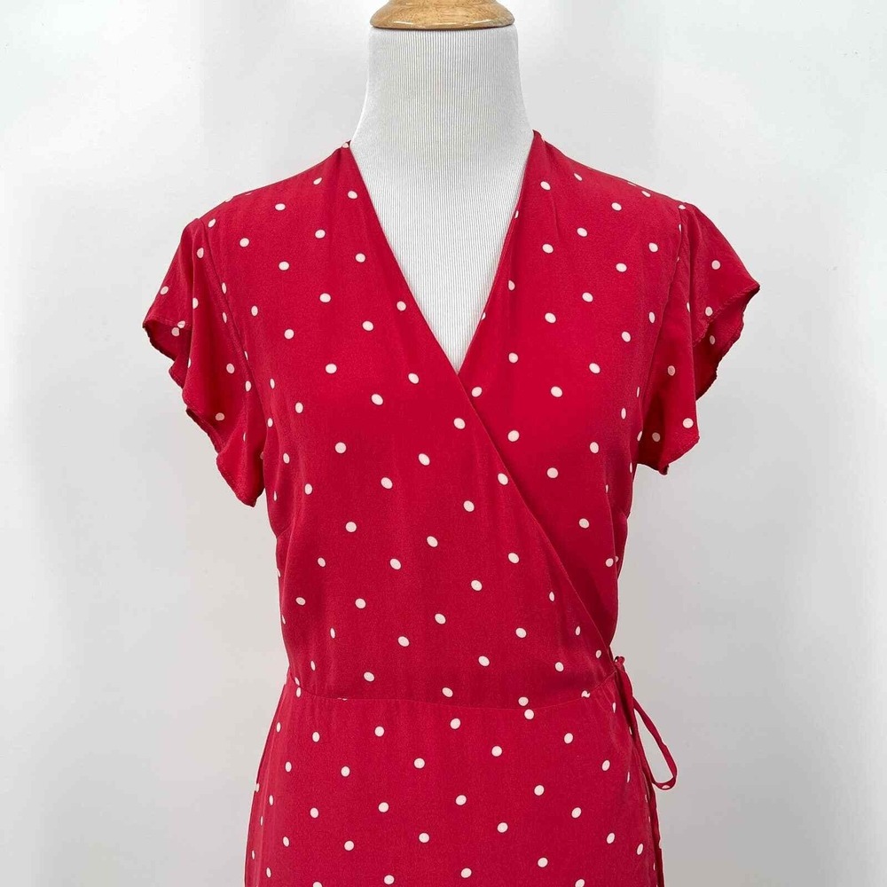 RAILS Leanne Polka Dot Dress Womens Medium Raspberry Red Silk Wrap Mini Short - Picture 6 of 16